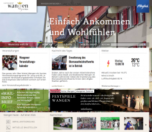 Image der Internetseite der Stadt Wangen im Allgäu